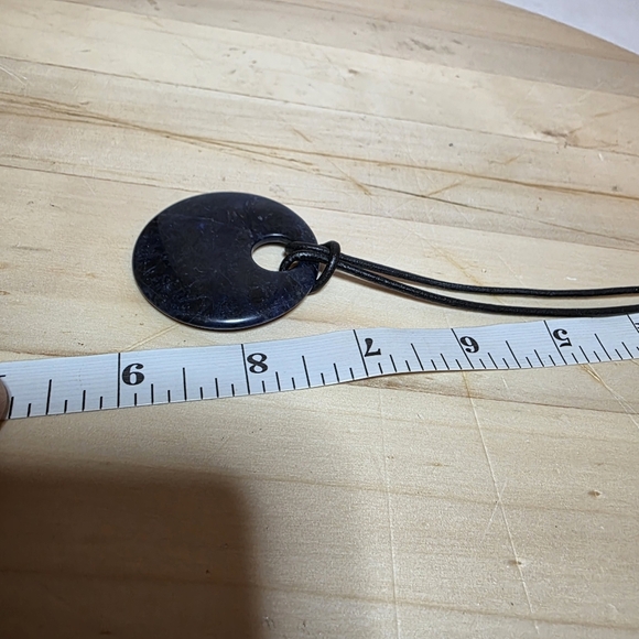 Sodalite Donut Shaped Pendant On 14in. Leather Cord With Sgerling Silver Clasp - Picture 5 of 5